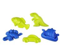 Lena - juego de arena, juego de 5 piezas con dinos, T-Rex, Stegosaurus, pez, coche y barco vikingo, adecuado a partir de 12 meses, embalado en una red
