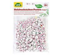 Lena - Madera Carta Cuentas 300-Piezas Set en Bolso por 4+ Años Niños, Blanco/Rosa