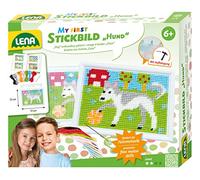 Lena 42626 - Kit de punto de cruz para perro, juego completo con marco de bordado, aguja roma, hilo de lana, rejilla de bordado con impresión e instrucciones, juego de bordado