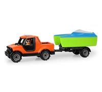 Lena® Truckies Pick-up Set con Remolque Boaties y velero 35 cm, Cabina del Conductor abrible, Incl. Figura de Juego, a Partir de 2 años