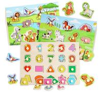 lenbest 3 Piezas Puzzle Madera - Juguetes Niños 2 3 Años - Juguetes Montessori 1 Año - Juegos Educativos - Puzzle Bebe
