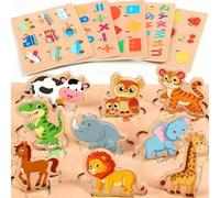 lenbest 6 pcs Puzzle Madera Infantil - Rompecabeza de Madera - Juguetes Montessori Puzzles Número Animal Juguetes Bebes Educativos - Juguete Pascua para Niños de 2 3 Años