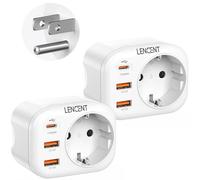 LENCENT 2 Paquetes Adaptador Enchufe USA/EE.UU, 4 en 1 Adaptador de Viaje Carga Rápida QC3.0+PD20W, Europa España Portugal a Estados Unidos, México, Canadá, Tailandia, Perú, Colombia, Tipo B