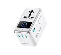 LENCENT 200W GAN Adaptador Universal para Portátiles(65W/100W/120W/140W) | Enchufe Internacional PD 3.1 con 3USB-C y 1USB-A con Pantalla Inteligente para UE a USA, UK, Australia, China, Tipo A/C/G/I