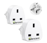 LENCENT 2X Adaptador Enchufe UK a Enchufe Europeo [3250W/13A MAX], Adaptador UK a España, Adaptador UK EU, Adaptador de Viaje inglés a español