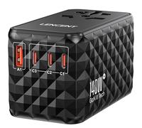 LENCENT Adaptador de Viaje Internacional 140W, Adaptador Universal con 1 USB-A y 3 USB-C, Adaptador Enchufe Carga Rápida para Phone, Teléfono, Ordenadores Portátiles, para EE.UU./UK/EU/AUS, Negro