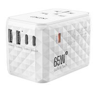LENCENT Adaptador de Viaje Internacional 65W, Adaptador Universal con 2 USB-A y 3 USB-C, Adaptador Enchufe Carga Rápida para Phone, Teléfono, Ordenadores Portátiles, para EE.UU./UK/EU/AUS, Blanco