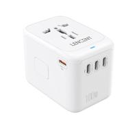 LENCENT Adaptador de Viaje Internacional GAN 100W, Adaptador Universal con 1 USB-A & 4 USB-C Carga Rápida, Adaptador Enchufe para Móvil, Portátil, Tipo A/C/G/I (EE.UU./UK/EU/AUS), Blanco
