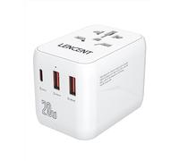 LENCENT Adaptador de Viaje Universal PD20W, Cargador Internacional con 2 Puertos USB y Carga Rápida Tipo C, Cargador Pared Mundial para Móviles, Tabletas, Ordenador Portátil, USA/UK/EU/AUS, Blanco