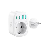 LENCENT Adaptador Enchufe Brasil, Cargador Viaje con 2 USB-C y 2 USB-A, Adaptador Europa España Portugal a Brasil y Sudáfrica, Tipo N