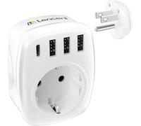 LENCENT Adaptador Enchufe Estados Unidos, Cargador Americano Viaje con 1 USB-C y 3 USB-A, Adaptador Europa Portugal a USA para México, Canadá, Colombia, Perú, Tailandia, Tipo B