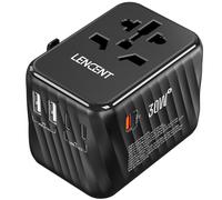 LENCENT Adaptador Enchufe Universal 30W, Cargador Internacional con 3 USB-C+2 USB-A Carga Rápida, Adaptador Enchufe Europeo para Móvil, Tableta, Portátil, EU/USA/UK/AU, Negro
