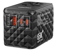 LENCENT Adaptador Enchufe Universal 65W, Adaptador Internacional con 2 USB-A & 3 USB-C Carga Rápida, Adaptador Enchufe Europeo para Móvil, Tableta, Portátil, UK/EU/AU/US, Negro