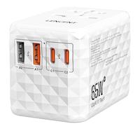LENCENT Adaptador Enchufe Universal 65W, Adaptador Internacional con 2 USB-A & 3 USB-C Carga Rápida, Adaptador Enchufe Europeo para Móvil, Tableta, Portátil, UK/EU/AU/US, Blanco