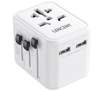 LENCENT Adaptador Enchufe Universal, Cargador Internacional con 2 Puertos USB, Adaptador Viaje para Europa, Americano, México, Japón, Tailandia, Canadá, UK, Irlanda, Austuralia, China y más, Blanco
