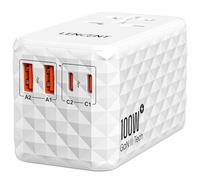 LENCENT Adaptador Enchufe Universal GAN III 100W, Cargador Internacional con 2 USB-A & 2 USB-C, Adaptador de Viaje Carga Rápida para Móviles, Tabletas, Portátil, Tipo A/C/G/I, Blanco