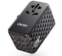 LENCENT Adaptador Enchufe Universal GAN III 120W, Cargador Internacional con 1 USB-A & 3 USB-C PD, Adaptador de Viaje Carga Rápida para Móviles, Tabletas, Portátil, UK,EU,AU,US, Negro