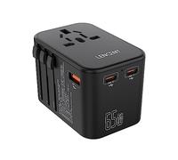 LENCENT Adaptador Enchufe Universal GAN III 65W, Cargador Internacional con 1 USB y 2 USB-C PD Carga Rápida, Adaptador de Viaje para Teléfono Móvil, Tabletas, Portátiles, USA/UK/EU/AUS, Tipo A/C/G/I