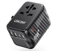 LENCENT Adaptador Enchufe Universal GAN III 65W, Cargador Internacional con 2 USB-A y 3 Tipo-C PD Carga Rápida, Adaptador de Viaje para Móvil, Tableta, Portátil (EU/USA/UK/AU), Negro
