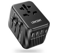 LENCENT Adaptador Enchufe Universal para Viaje, Cargador Internacional con 3 Puertos USB A y 1 Tipo C, Adaptador Enchufe Europeo para Móvil, Tableta, Portátil, EU/USA/UK/AU, Negro
