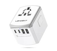 LENCENT Adaptador Enchufe Viaje Universal, Cargador Pared USB Internacional | 2 Puertos USB-A y 2 Tipo C para EEUU/UK/EU/AUS Más de 200 Países para Teléfonos, Tabletas, Cámara y más, Blanco