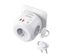 LENCENT Enchufe USB Cubo Carga Rápida PD20W, Ladron Enchufe con 4 Tomas de CA, 2 USB-A, 1 PD20W y 2 Cubiertas Protectoras, Enchufe Multiple Pared con Interruptor, Cargador USB para Hogar, Oficina