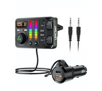 LENCENT Transmisor FM Bluetooth 5.3, Adaptador Bluetooth Coche Carga Rápida | PD 20W & QC18W, Cargador de Coche con Micrófonos Duales para Llamadas Manos Libres, Siri&Google, Memoria USB&3.5mm AUX