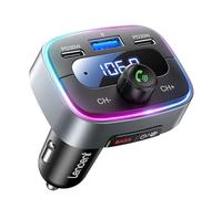 LENCENT Transmisor FM Bluetooth 5,4 Auto 60W, Carga Rápida con 2 USB-C (PD 30W), Manos Libres Adaptador de Música para Coche, Reducción de Ruido CVC, Deep Bass Hi-Fi con LED de 7 Colores y Memoria USB