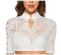 Lencería con de encaje para mujer blusa elegante negra prenda íntima festiva top sofisticado con soporte y transparencia sugerente diseño alemán clásico modernizado confección delicada (White, XXL)