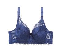 Lencería de encaje con tirantes de sujetador fruncidos copas seductoras elegantes, azul, 100D