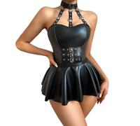 Lencería de látex para mujer, espalda descubierta, vestido de charol, sexy, aspecto mojado, erótico, body top, elegante, vestido de fiesta, color negro, juego de ropa interior, vestido básico