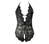 Lencería de talla grande con diseño profundo en forma de V para mujer, mono sin quitarse, ropa seductora para mujeres con curvas, lencería elegante con aspecto cómodo y elegante, Negro , L