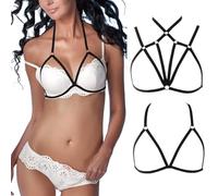 Lencería femenina con tirantes, arnés corporal tipo jaula, sujetador con copa 1/4, cadenas elásticas para el pecho, cinturones, ropa interior bondage ajustable y atrevida, 2 piezas para ropa de club