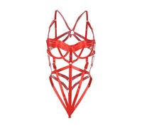 Lenceria Mujer Sexy Erótico &134,Body de Discoteca Sensual,sin Espalda,con Tirantes Cruzados,Ajustado al Cuerpo y sin Mangas para un Look Seductor (Red,M)