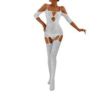 Lenceria Mujer Sexy Sexo Lenjeria Conjuntos XXL Lencería de Malla con Estampado de para Mujer, lencería Encaje, Conjunto 1 Pieza, Calcetines, Interior Íntima Mujer (White, One Size)