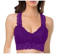 Lencería para mujer, talla grande, encaje de belleza, espalda cruzada, cuello en V, sujetador push up sin aros, morado, XXL