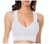 Lencería para mujer, talla grande, encaje de belleza, espalda cruzada, cuello en V, sujetador push up sin aros, Blanco, 3XL