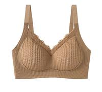 Lencería roja ropa interior para mujer sin anillos, senos que se reúnen para parecer más grandes, soporte superior contra caídas, soporte suave para incluir los senos, tabla de tallas, caqui, L