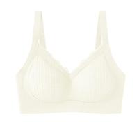 Lencería roja ropa interior para mujer sin anillos, senos que se reúnen para parecer más grandes, soporte superior contra caídas, soporte suave para incluir los senos, tabla de tallas, Blanco, XL