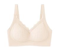 Lencería roja ropa interior para mujer sin anillos, senos que se reúnen para parecer más grandes, soporte superior contra caídas, soporte suave para incluir los senos, tabla de tallas, beige, M