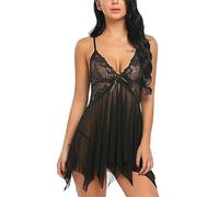 Lencería Sexy Babydoll De Encaje Para Mujer Con Tanga, Diseño Frente Abierto Ideal Para Maternidad, Copa Sin Aros Y Tirantes Ajustables - Lencería Elegante Para Novia O Postparto (PARENT) (negro, l)