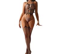 Lencería sexy bodystocking red body con medias y tres corazones diamantes de imitación mujer catsuit sexy Fishnet body red body mujer Bodystocking Fishnet Negligees Lencería, Negro , Talla única