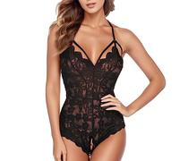 Lencería sexy de las señoras ropa interior sin pálido ropa interior hueco entrepierna trajes de cuerpo pijamas mujeres encaje abierto, Negro , S