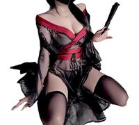 Lencería sexy estilo kimono | Diseño floral lateral escote en V profundo y buceo | Traje Cosplay sexy anime japonés para lunas de miel y de boda