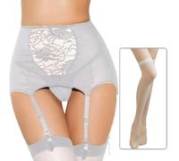 Lenceria Sexy Mujer Hot, Producto ClasificacióN 2 - Producto TíTulo Delicado Conjunto De Encaje Bordado Semitransparente con Liguero Y Medias para Mujer DiseñO Cintura Ajustada Y EstéTica Elegante