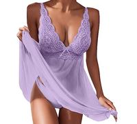 Lenceria Sexy Mujer - Sexy Body Lencería Sexy Camisón Vestido Body de Encaje para Mujer Ropa Interior Bordada Sujetador con Aros y Tanga Bragas Sin Costuras Invisible