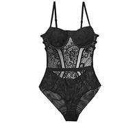 Lencería Sexy para Mujer Body Push Up Copa Acolchada Strappy Back Underwire Floral Emboridery Ropa Interior Lencería-Negro, 70B