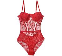 Lencería Sexy para Mujer Body Push Up Copa Acolchada Strappy Back Underwire Floral Emboridery Ropa Interior Lencería-Rojo, 70B