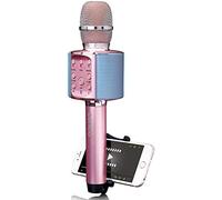Lenco BMC-090 - Micrófono Karaoke - Bluetooth V4.2 - Con soporte para smartphone - 5 vatios RMS - Efectos de luz LED - Batería integrada con 1200mAh - Android y iOS - Rosa