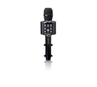 Lenco BMC-090 - Micrófono para karaoke, Bluetooth V4.2, con soporte para smartphone, 5 W RMS, efectos de iluminación LED, batería integrada de 1200 mAh, Android e iOS, negro